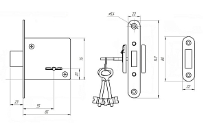 Замок врезной ЗВ 8-4С (5 ключей) "Ригель"  #222209